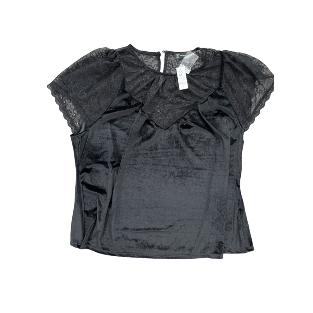 New York & Company Black Velvet Lace Blouse Plus Size 4X